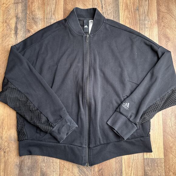 Adidas ID Mesh Bomber Jacket Women's XL Black Athletic Training‎ Soccer 6462 - Picture 1 of 13